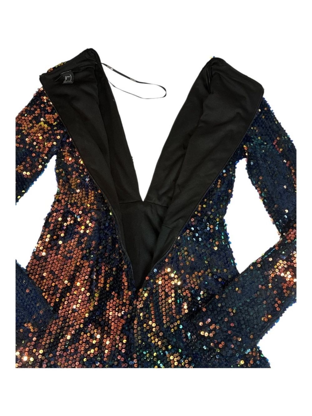 Sequin Romper Small Multicolor Deep V Long Sleeve Party - Picture 10 of 11